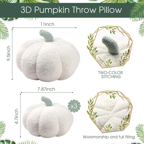 Miniatura 2 de Kajaia 4 almohadas de otoño decorativas de calabaza de Acción de Gracias, almohada de otoño de 11 pulgadas, 7 pulgadas, cojín 3D de Acción de Blanco