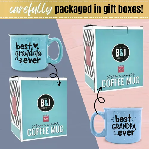 Miniatura 5 de Brooke & Jess Designs Juego de tazas de regalo para abuela y abuelo, tazas de café de 15 onzas (verde azulado para abuela, azul claro para abuelo)