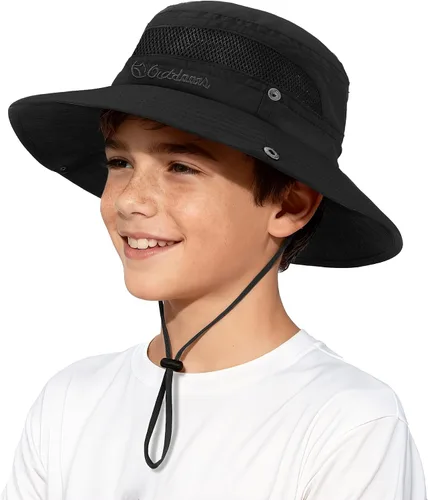Miniatura 17 de Sombrero de sol para niños con protección solar UPF 50+, sombrero de pescador para niños y niñas, ala ancha, verano, playa, pesca, safari, sombrero