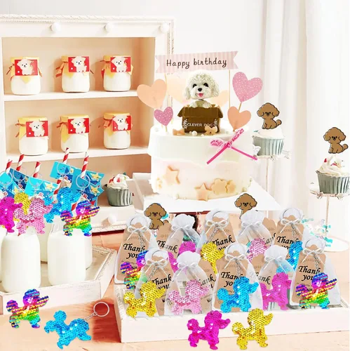 Miniatura 4 de CiciBear Juego de 60 llaveros de lentejuelas de doble cubierta con 20 llaveros para perros, 20 etiquetas de agradecimiento y 20 bolsas para Let's