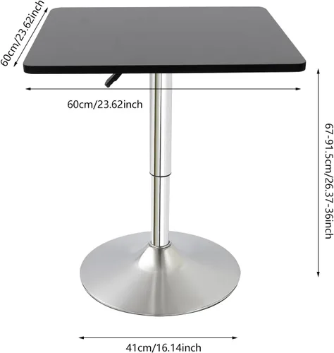 Miniatura 3 de Mesa de bar, mesa de bar cuadrada, para bebidas, café, mesa moderna, altura ajustable, mesa giratoria de 360°, mesa de cóctel alta, mesa de bistró