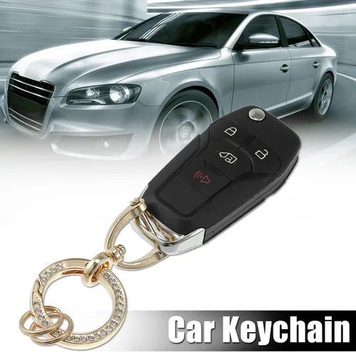 Miniatura 2 de X AUTOHAUX Llavero de repuesto para llavero de automóvil para hombres y mujeres con anillo en forma de D, Tono dorado
