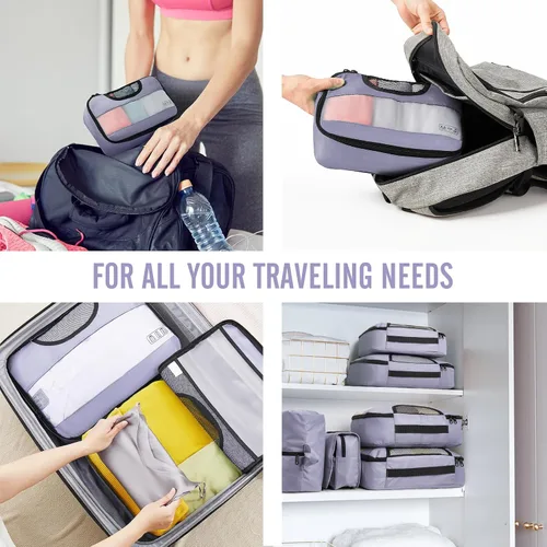 Miniatura 7 de Veken Juego de 8 cubos de embalaje para artículos esenciales de viaje, bolsas organizadoras de maleta en 4 tamaños, accesorios de equipaje de mano