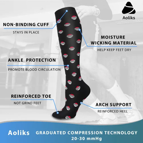 Miniatura 5 de Aoliks Calcetines de compresión para mujeres y hombres, circulación de 20 a 30 mmHg, ideales para baloncesto, correr, enfermera, viajes, ciclismo