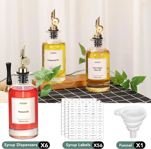 Miniatura 2 de VOISEN Botella dispensadora de aceite de oliva para cocina, juego de 6 botellas de aceite de vidrio, dispensador de jarabe de café, recipiente