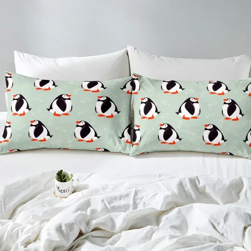 Miniatura 4 de jejeloiu Juego de ropa de cama para niños y niñas, tamaño individual, diseño de pájaros y frailecillos, para decoración de dormitorio de niños