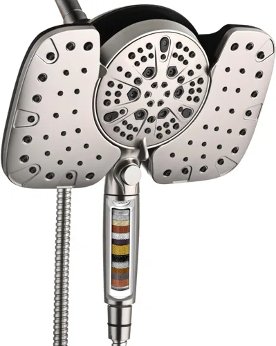 INAVAMZ - Cabezal de ducha tipo lluvia y ducha de mano,10 pulgadas, níquel, presión 2.5 GPM, 10 ajustes de rociador, desmontable, interruptor de