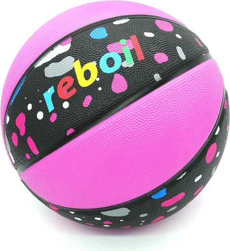 Miniatura 3 de Premium Rubber/Leather Basketball - Kids & Youth, Size 3/4/5/6/7 Rosa/Multi-Splatter