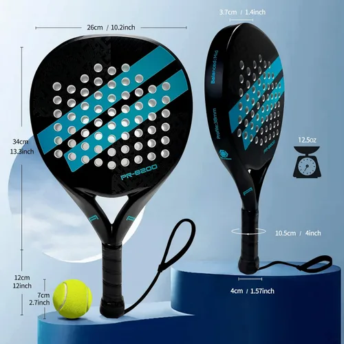 Miniatura 6 de Pala de pádel Superficie de Fibra de Carbono con núcleo de espuma EVA Memory Flex Pala de pádel ligera Azul cielo 2 piezas