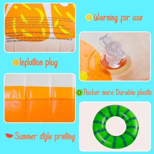 Miniatura 7 de 90shine Paquete de 2 flotadores para piscina de frutas: anillos flotantes, tubos flotantes y juguetes para niños y adultos, decoración de fiesta
