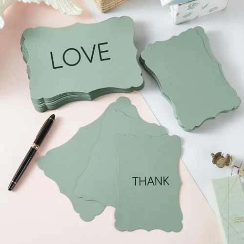 Miniatura 5 de Paquete de 50 Tarjetas en Blanco Verde Salvia, Cartulina de Papel Kraft Grueso Marrón, Tarjetas de Felicitación para DIY, Tarjetas de Regalo, Menús