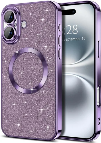 Miniatura 65 de Hython Funda para iPhone 13 Pro Max con purpurina, fundas magnéticas transparentes para teléfono con protector de lente de cámara