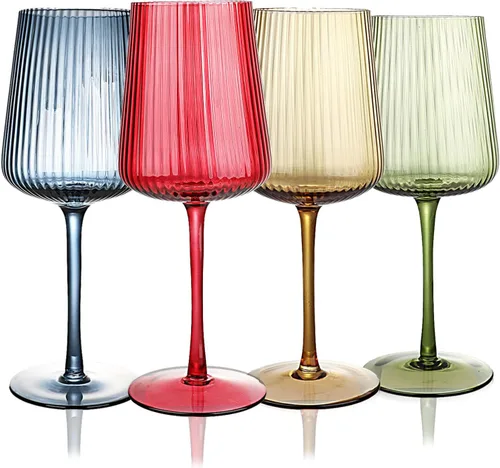 Miniatura 10 de Copas de vino acanaladas sopladas a mano con tallo, transparentes, copas de cristal sin plomo, regalo de lujo, juego de 4, únicas, copa de vino