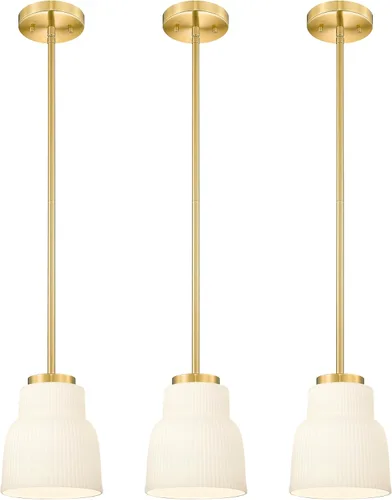 Miniatura 19 de FEMILA Lámpara Colgante Dorada, Accesorios de Iluminación Colgante de 4", Iluminación para Isla de Cocina, Vidrio Martilleado, Base E26, 4FY86MIL BG