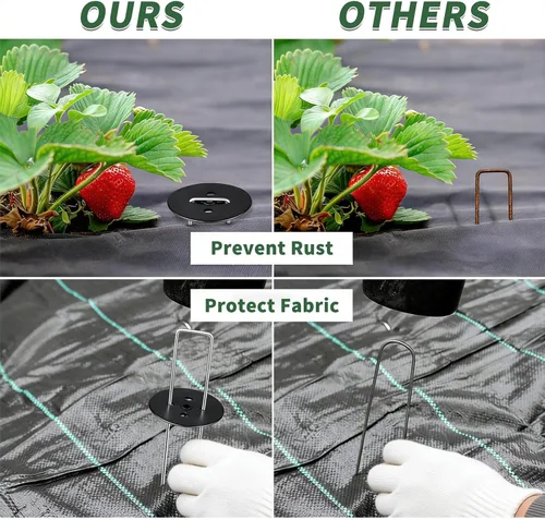 Miniatura 3 de AAGUT Paquete de 100 grapas de paisaje con tapas de arandela de juntas, estacas de barrera de vapor de 6 pulgadas, estacas de metal para jardín