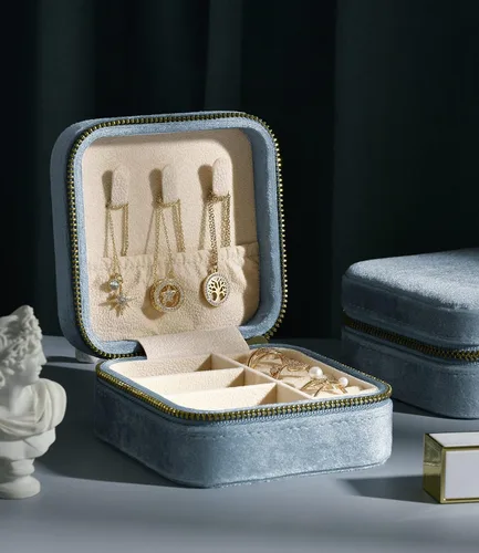 Miniatura 2 de TAIMY Joyero de viaje de terciopelo de felpa pequeño estuche de joyería de viaje mini cajas organizadoras de viaje portátiles para anillos aretes