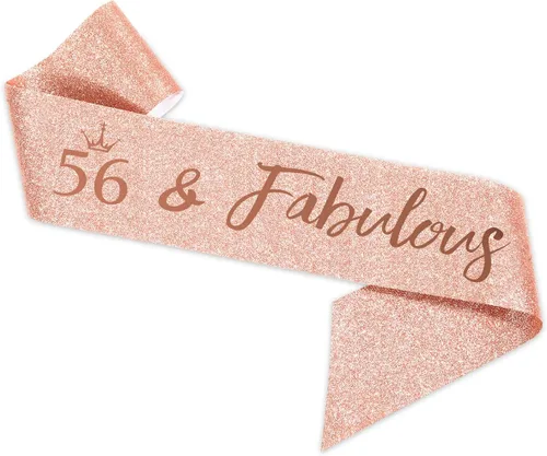 Miniatura 3 de BRT Bearingshui Banda y tiara de cumpleaños número 56 para mujer, corona de banda de cumpleaños de oro rosa 56 fabulosa banda y tiara para mujer