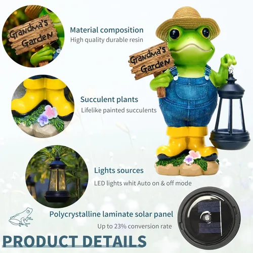 Miniatura 4 de Estatua de jardín de rana con luz solar, decoración de rana jardinera con luz solar para el hogar, al aire libre, jardín, patio y patio, el mejor