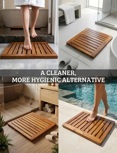 Miniatura 8 de Alfombra de ducha de madera de acacia 21x21 pulgadas de Demigo, lujosa alfombra de baño antideslizante para baño, bañera, ducha, spa, jardín, hogar