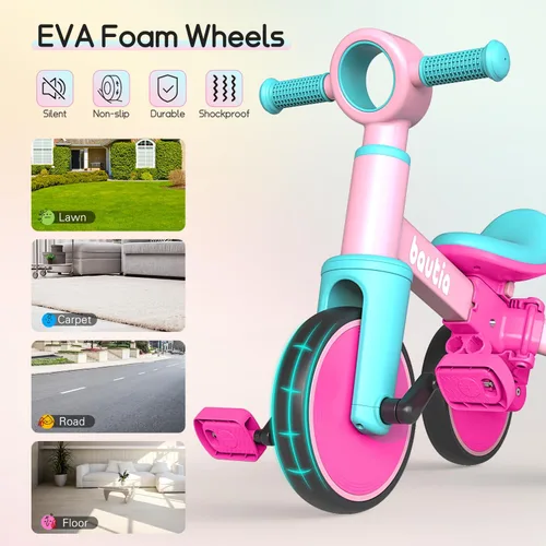 Miniatura 7 de Bautia Triciclo para niños con mango de empuje para niños pequeños de 1 a 4 años, regalo para niños y niñas, bicicleta de equilibrio 5 en 1