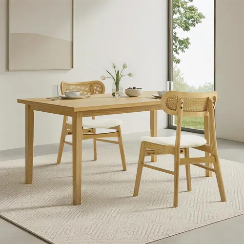 Miniatura 6 de KISLOT Rattan Dining Chairs Set of 4, Upholstered Modern Dining Room Chairs, Mid Century Oak Wood Kitchen Chairs with Rattan Backrest for Farmhouse