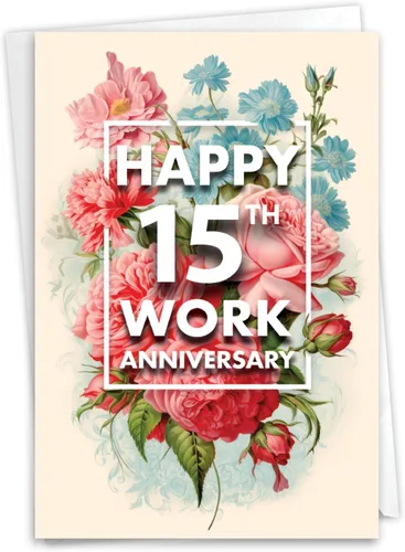 Miniatura 9 de NobleWorks - Tarjeta de felicitación del aniversario del 15º aniversario con sobre de 5 x 7 para hombres y mujeres (1 tarjeta) Pareja floral 15