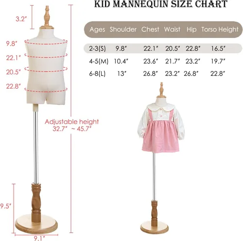 Miniatura 3 de Maniquí de forma de vestido para niños con soporte de madera para ventana de ropa (S(2-3 años))