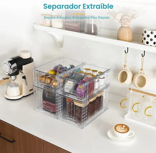 Miniatura 8 de Vtopmart Paquete de 4 cajones de almacenamiento apilables transparentes, para debajo del fregadero y la cocina, cajones de plástico fáciles