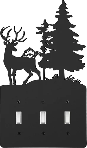Miniatura 9 de Cubierta de Interruptor de Luz de Oso de Metal Alce Árbol Montaña Alce Placa de Interruptor de Luz Negra Cubierta de Enchufe de Bosque Interruptor