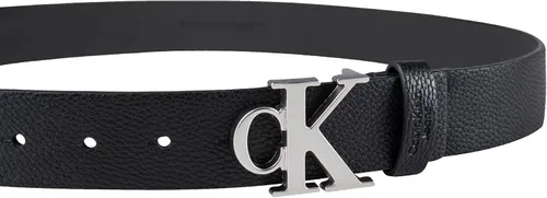 Miniatura 3 de Calvin Klein Cinturón casual con hebilla de placa para hombre con tratamiento de logotipo, NegroPlata