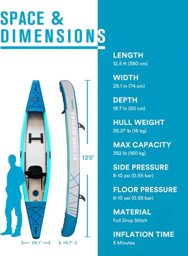 Miniatura 4 de BEYOND MARINA Inflatable Kayak 1 & 2 & 3 Person Adult- Full Drop Stitch Kayak with Aluminum Paddles, Seats, Footrests, Pump, Fins