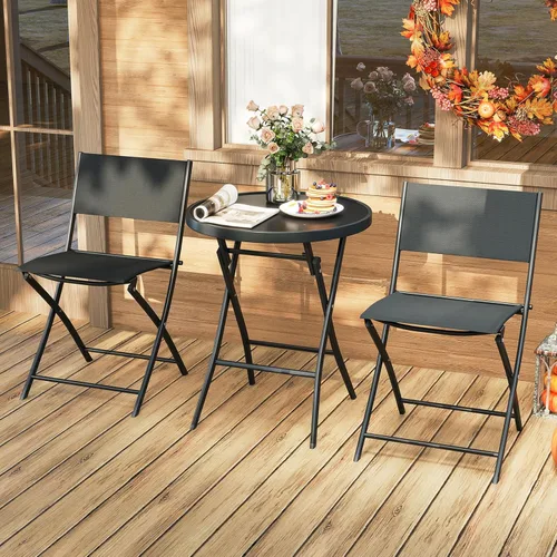 Miniatura 2 de HAPPYGRILL Juego de 3 piezas plegables para patio, juego de conversación al aire libre con mesa auxiliar y 2 sillas de patio, juego de comedor