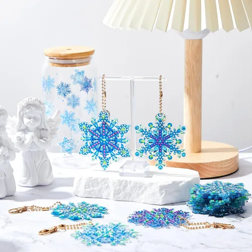 Miniatura 5 de Equsion Juego de 50 llaveros de pintura de diamante de copo de nieve de doble cara para Navidad 5D DIY Diamond Art Llaveros colgantes de adorno
