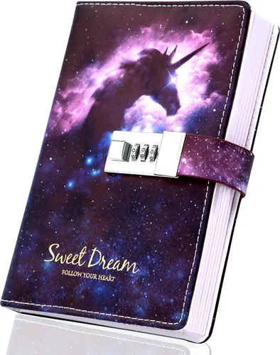 Miniatura 12 de CAGIE Diario con candado para niñas, kit de diario rayado rellenable A5 con contraseña y candado, lindos regalos de Navidad y cumpleaños para niñas