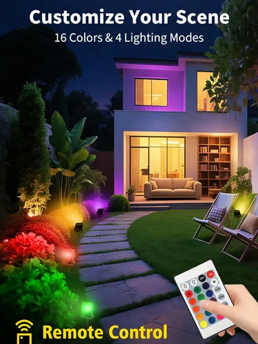 Miniatura 2 de T-SUN Luz de inundación LED, luces de seguridad impermeables RGB de 10 W, con enchufe de EE. UU., control remoto súper brillante, foco