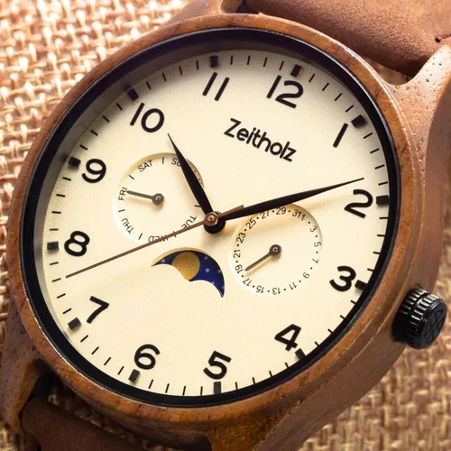Miniatura 3 de Zeitholz Relojes de madera para hombre, reloj de madera, regalos, reloj analógico, nueva colección Klitten 1.654 in con movimiento de cuarzo japonés.