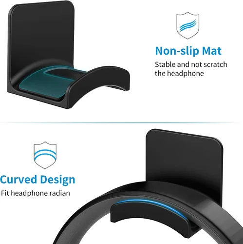 Miniatura 4 de SOKUSIN Soporte para auriculares, soporte adhesivo para auriculares para juegos, gancho universal de montaje en pared para todos los Negro