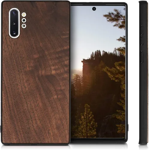 Miniatura 5 de kwmobile Funda de madera real compatible con Samsung Galaxy Note 10 Plus, cubierta de madera dura con parachoques de TPU, color marrón oscuro