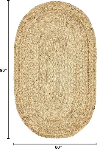 Miniatura 2 de Alfombra de yute hecha a mano, ovalada, tejida a mano, alfombra de yute para granja (5 x 8 pies)