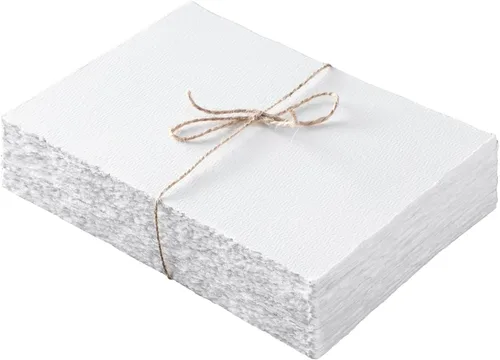 Panelee 100 hojas de papel de acuarela hecho a mano de 300 GSM, a granel con borde deckled, 5.8 x 8.25 pulgadas, algodón texturizado blanco, papel