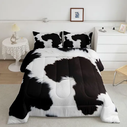 Miniatura 38 de Feelyou Juego de edredón de oso azul, juego de ropa de cama de osos de animales, juego de edredón acolchado con estampado de arboleda de galaxia