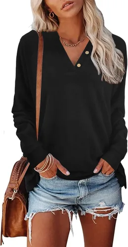 Miniatura 2 de Heymiss Suéteres Henley de manga larga para mujer, a la moda de otoño, tallas S-2XL