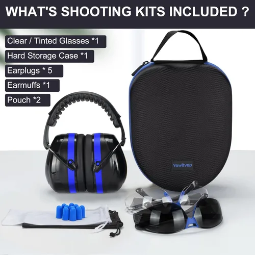 Miniatura 5 de Yewltvep Protección auditiva para disparos, protección auditiva con orejeras, gafas de seguridad para armas, tapones para los oídos, estuche de Azul