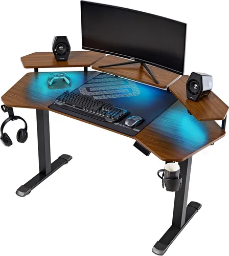 Miniatura 14 de EUREKA ERGONOMIC Aero - Escritorio eléctrico de pie en forma de W de 55 pulgadas, escritorio para juegos de computadora de altura ajustable