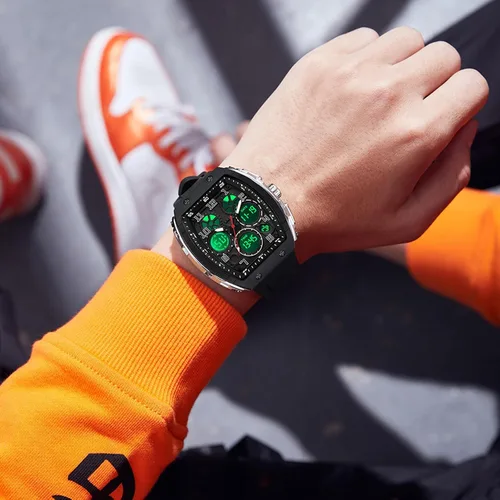 Miniatura 3 de Relojes para hombre, únicos rectángulos, reloj de pulsera blanco con pantalla digital analógica de doble hora, cronómetro de cuenta regresiva