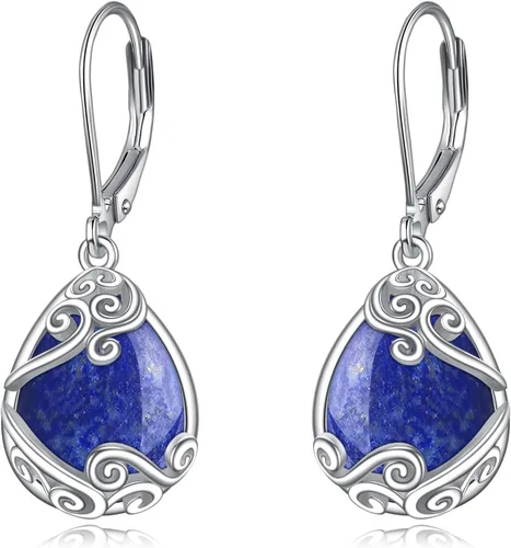 Miniatura 217 de Aretes colgantes con forma de lágrima de filigrana de piedra lunar de plata de ley 925 con cierre de palanca para mujer, regalos de joyería