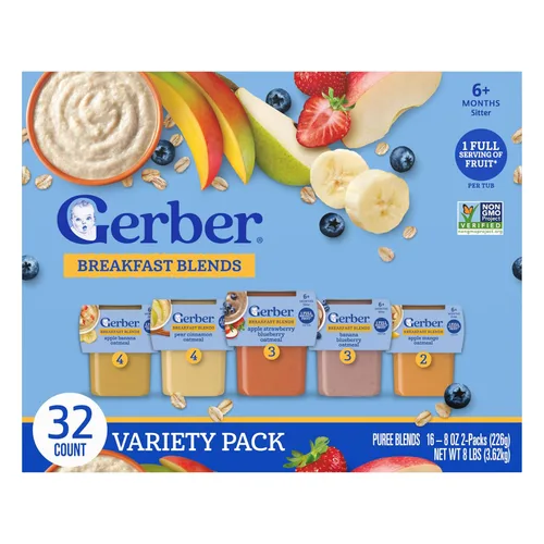 Miniatura 10 de Gerber Mezcla de puré de comida para bebés, desayuno y cena, tinas de puré para bebés, paquete de 16