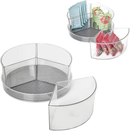 Miniatura 9 de Spectrum Organizador giratorio dividido de 11 pulgadas, gris carbón, organizador de almacenamiento Lazy Susan, 3 divisores giratorios Lazy Susan