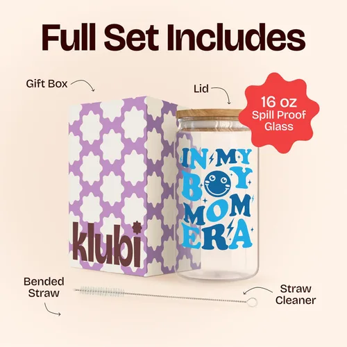 Miniatura 3 de KLUBI Regalos para Mamá de Niño para Nueva Madre Esperando - In My Boy Mom Era Cup Vaso de Café Helado de 16oz con Tapa y Pajita - Regalos de Baby