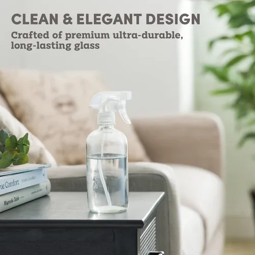 Miniatura 3 de Botellas rociadoras de vidrio cobalto transparente, 16 onzas (paquete de 2) contenedor de rociador de vidrio recargable con rociador de gatillo